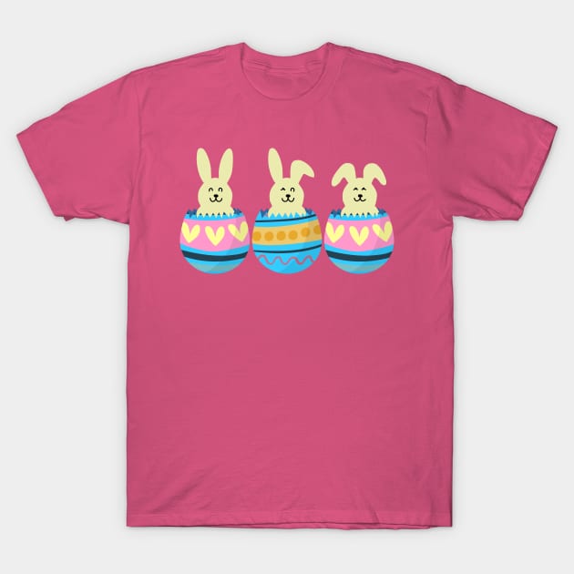 Three Easter Smiling Bunnies in Colorful Eggs T-Shirt by deelirius8